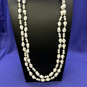 VTG Trifari Dual-Strand White Lucite & Gold-Tone Bead Necklace